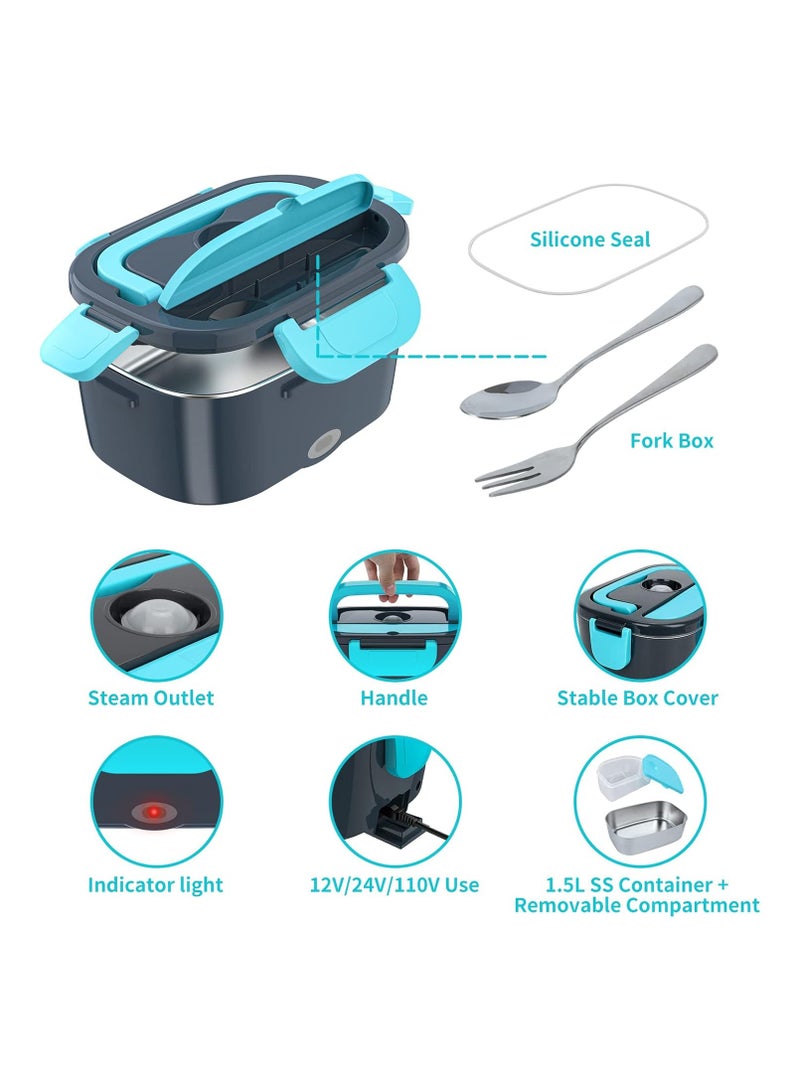 general Electric Lunch Warmer, Food Warmer Heater, Faster Heating Lunch Box, Suitable for Cars/Trucks/Home Use Portable Heating Box, Includes 1.5L 304 Stainless Steel Container with Fork and Spoon - Image 3