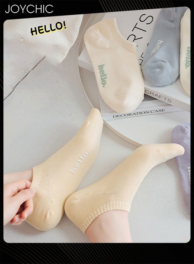Joychic 8 أزواج من جوارب قطنية جديدة على الطراز الكوري لربيع وصيف بلون كريمي للنساء، جوارب منخفضة القطع قابلة للتنفس بتصميم حرفي، جوارب مزدوجة الإبرة - Image 2