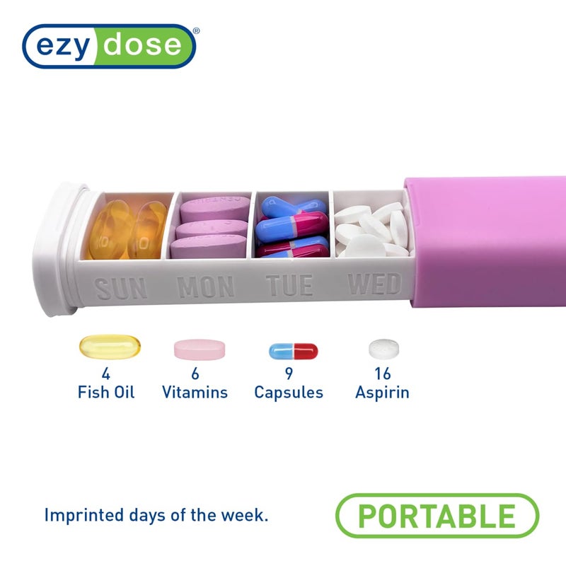 EZY DOSE Slide Pill Organizer, Medication Storage Case with Durable BPA-Free Plastic with Plastic Exterior, Large 7-Day Weekly Compartments, Tablets, Vitamins, Compact, 6.5-Inch, Pink - Image 2