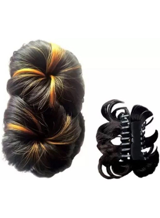 IndusBay Hair Extensions And Wigs Hair Bun Highlighted Golden Color Clutch Hair Bun Juda With Four Flower Design For Women And Girls Golden Brown - Image 2