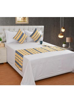 SHRIANAND CREATIONS Shri Anand Creations Digital Print Super Soft Fabric Bed Runner Scarf with Matching Cushion CoversSlipcover Mattress ProtectorBed Linen ScarfDecorative Set for BedroomsHotel Rooms Yellow Stripe  - Image 1