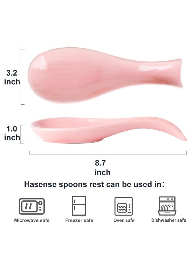 Hasense Spoon Rest for Stove Top, Large Ceramic Spoon Holder for Kitchen Counter, Cooking Utensil Rest for Spatula Ladle Spoon and Tong, Kitchen Spoon Rest for Home and Coffee Bar Accessories, Pink - Image 3