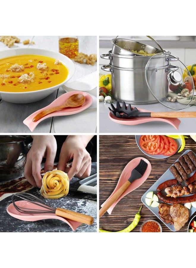 Hasense Spoon Rest for Stove Top, Large Ceramic Spoon Holder for Kitchen Counter, Cooking Utensil Rest for Spatula Ladle Spoon and Tong, Kitchen Spoon Rest for Home and Coffee Bar Accessories, Pink - Image 2