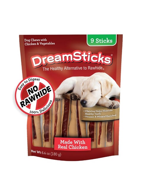 DreamBone DreamSticks, Rawhide Free Dog Chew Sticks Made with Real Chicken and Vegetables, 9 Sticks