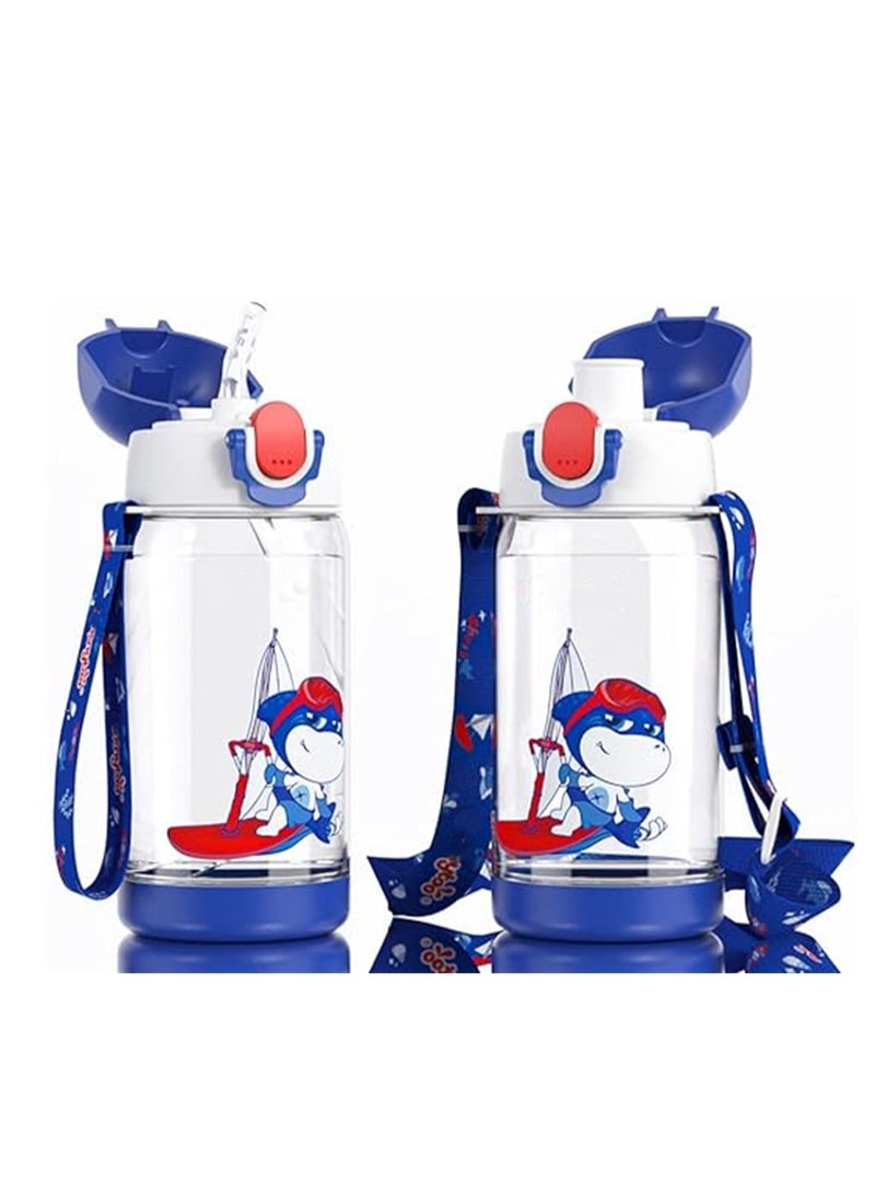 SYOSI Kids Water Bottle with Straw, BPA Free, Flip Nozzle, Child Water bottle with Two Lids, Carry Loop Lightweight, Leak-Proof, 500ml Drinking Bottle, Kid School Girls Boys Sports Bottles, 1 Pcs  - Image 1
