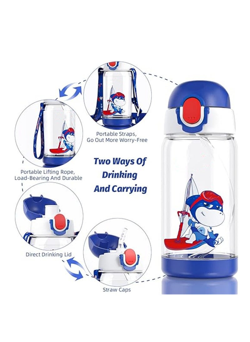 SYOSI Kids Water Bottle with Straw, BPA Free, Flip Nozzle, Child Water bottle with Two Lids, Carry Loop Lightweight, Leak-Proof, 500ml Drinking Bottle, Kid School Girls Boys Sports Bottles, 1 Pcs  - Image 3
