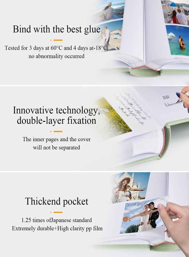 1DOT2 Photo Album 4x6 Hold 402 Photos with Memo Slip-in Pockets Photo Book, Linen Cover Picture Photo Albums with Writing Space for Wedding Family Baby Vacation Mother's Day Sage Green - Image 2