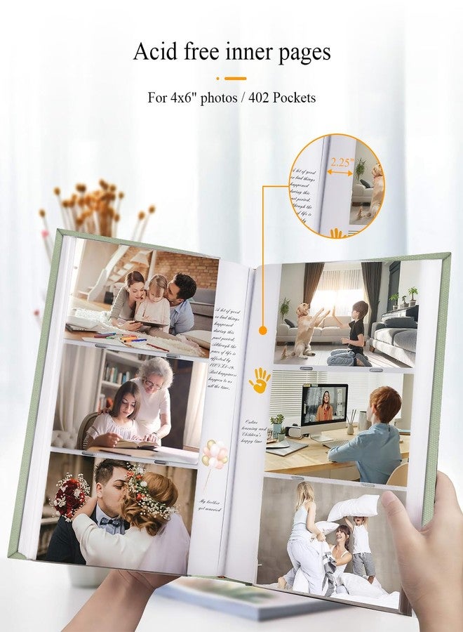 1DOT2 Photo Album 4x6 Hold 402 Photos with Memo Slip-in Pockets Photo Book, Linen Cover Picture Photo Albums with Writing Space for Wedding Family Baby Vacation Mother's Day Sage Green - Image 3