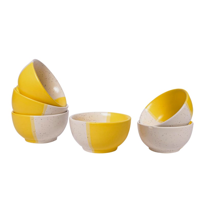 SG Shadowgreen ShadowGreen | RE Kitchen | Ceramic Dessert Bowl | Ice Cream Bowl | Dry Fruit namkeen Bowl | Daal Bowl | Set of 6 (Yellow Dual)(120ml) | - Image 1