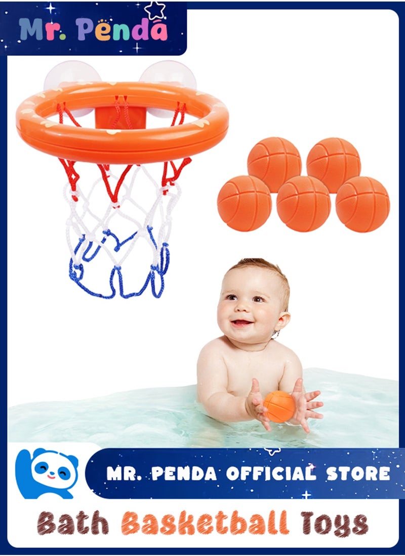 Mr. Penda Bath Basketball Hoop & Balls Set - 5 Balls Included, Bathtub Basketball Hoop with Strong Suction Cup, Fun Toddler Bath Toys (Orange)  - Image 1