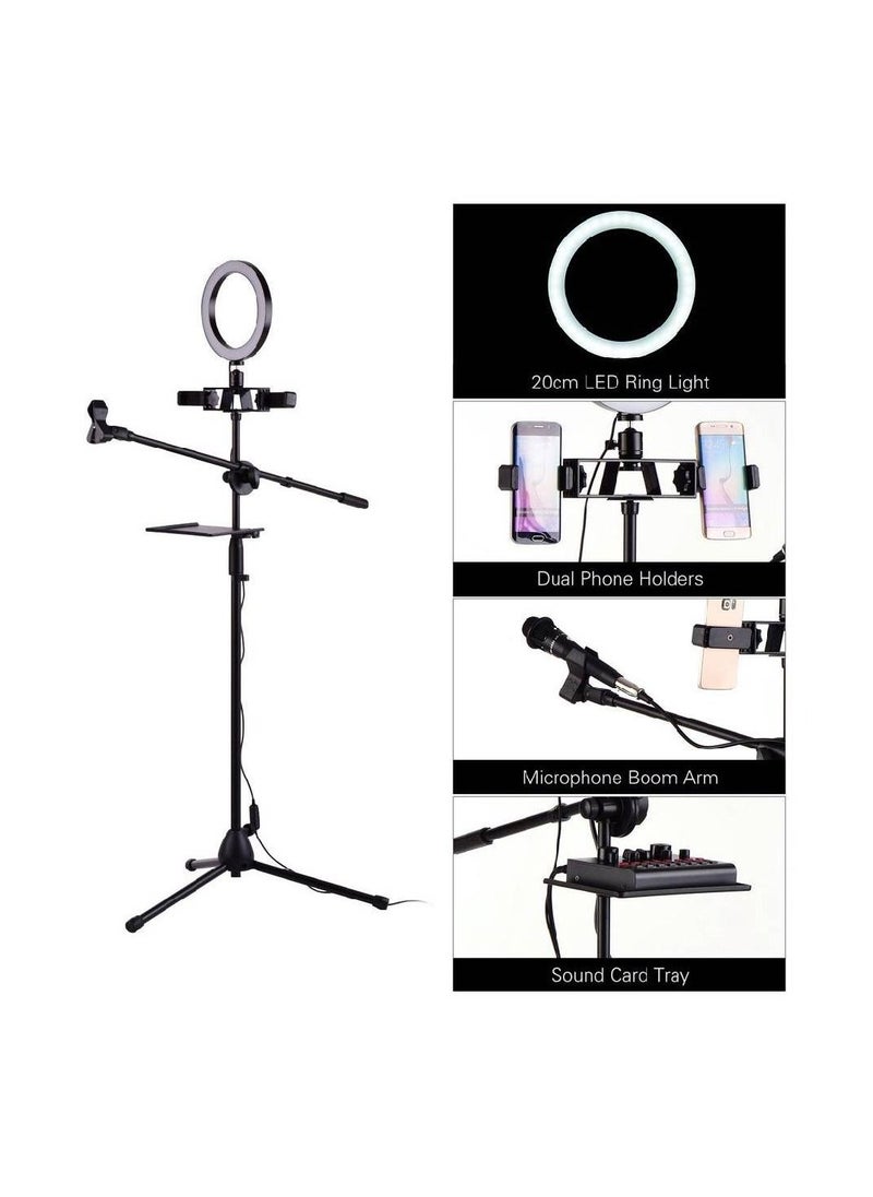 Generic - LED Ring Light Kit with Metal Tripod Stand Microphone Boom Arm Mic Clip Dual Phone Holder - Image 1