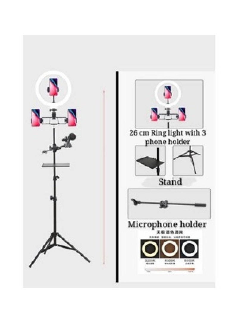 Generic - LED Ring Light Kit with Metal Tripod Stand Microphone Boom Arm Mic Clip Dual Phone Holder - Image 1