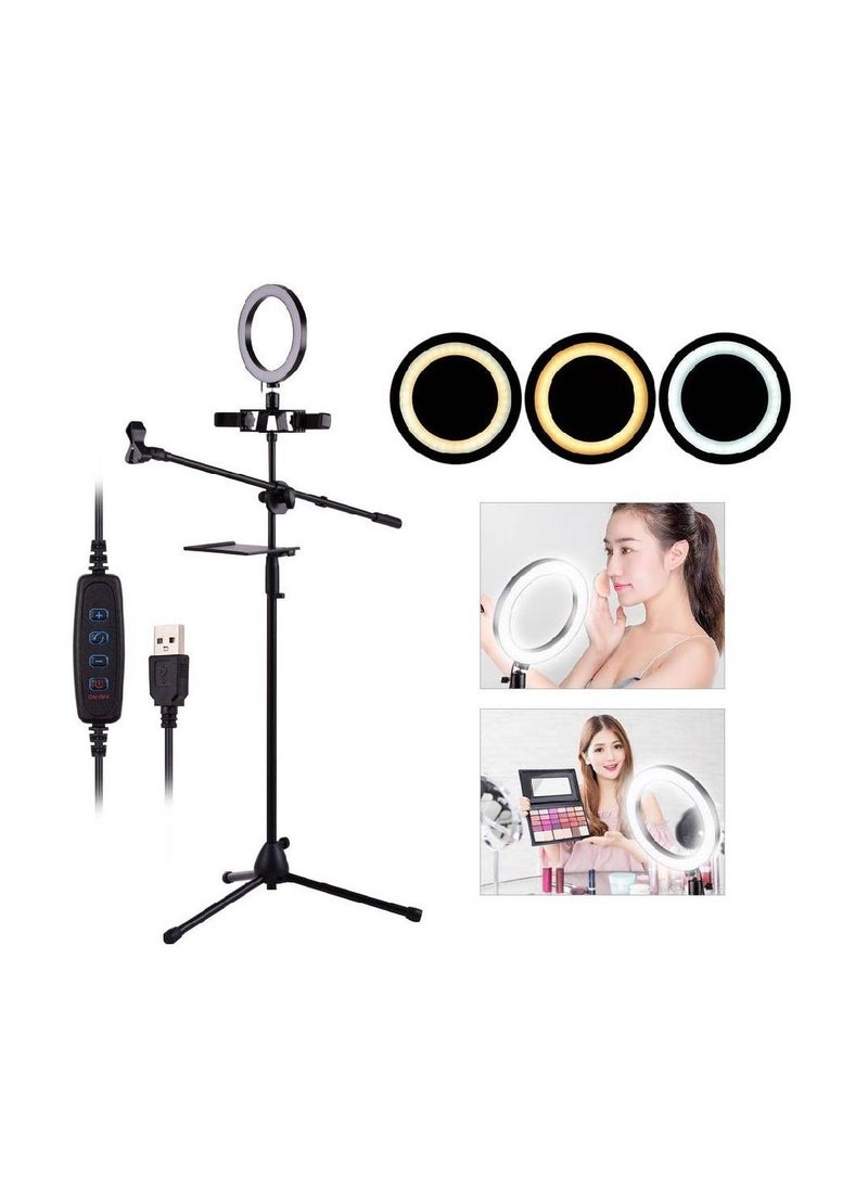 Generic - LED Ring Light Kit with Metal Tripod Stand Microphone Boom Arm Mic Clip Dual Phone Holder - Image 1