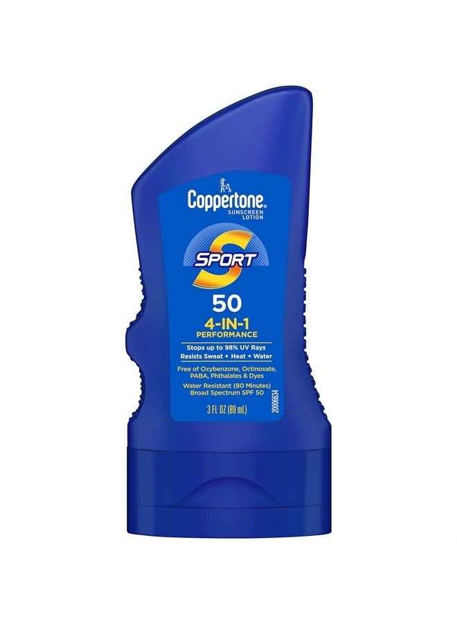 Coppertone SPORT Sunscreen SPF 50 Lotion, Water Resistant , Body Sunscreen Lotion, Travel Size , 3 Fl Oz - Image 1
