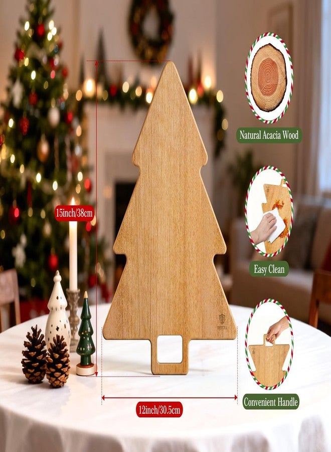 Dofira Acacia Wood Christmas Tree Cutting Board 15x12 Inch Charcuterie Board with Handle, Xmas Cheese Appetizer Tray, Wooden Decorative Serving Platter for Holiday Kitchen Party - Image 4