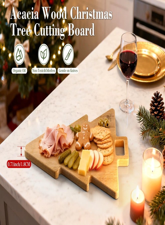Dofira Acacia Wood Christmas Tree Cutting Board 15x12 Inch Charcuterie Board with Handle, Xmas Cheese Appetizer Tray, Wooden Decorative Serving Platter for Holiday Kitchen Party - Image 3