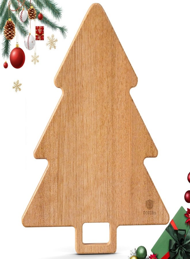 Dofira Acacia Wood Christmas Tree Cutting Board 15x12 Inch Charcuterie Board with Handle, Xmas Cheese Appetizer Tray, Wooden Decorative Serving Platter for Holiday Kitchen Party - Image 1