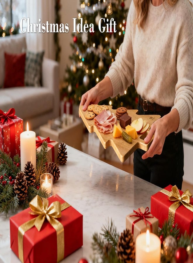 Dofira Acacia Wood Christmas Tree Cutting Board 15x12 Inch Charcuterie Board with Handle, Xmas Cheese Appetizer Tray, Wooden Decorative Serving Platter for Holiday Kitchen Party - Image 2