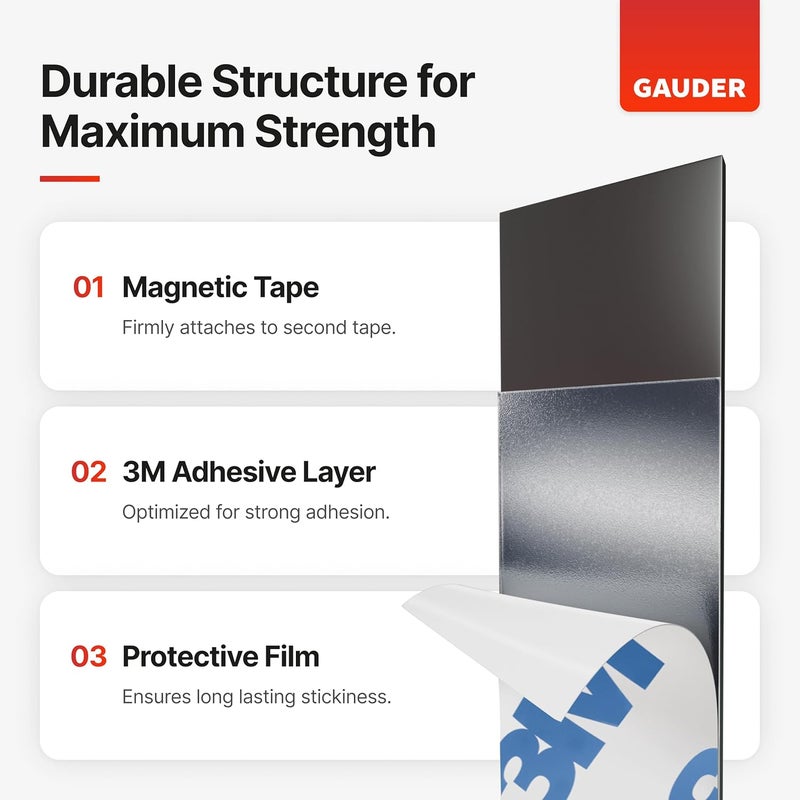 GAUDER Strong Magnetic Tape Self Adhesive (3.3 Feet Long x 1.2 Inch Wide) | Magnetic Strips with Adhesive Backing | Magnet Roll - Image 3