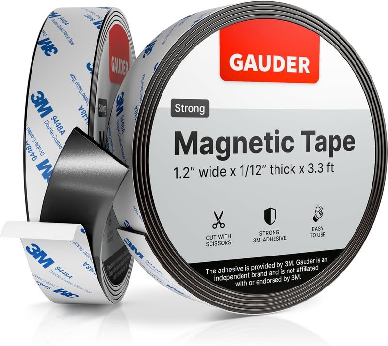 GAUDER Strong Magnetic Tape Self Adhesive (3.3 Feet Long x 1.2 Inch Wide) | Magnetic Strips with Adhesive Backing | Magnet Roll - Image 1