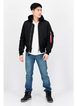 Alpha Industries Men Plain Hooded Bomber Jacket, Black  - Image 2
