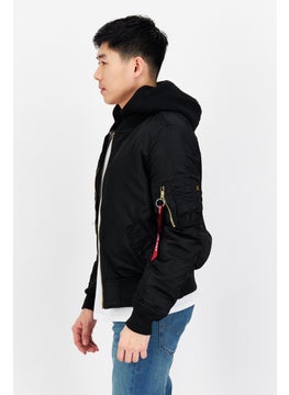 Alpha Industries Men Plain Hooded Bomber Jacket, Black  - Image 3