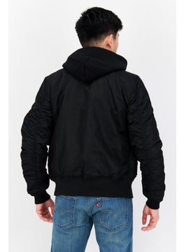 Alpha Industries Men Plain Hooded Bomber Jacket, Black  - Image 4