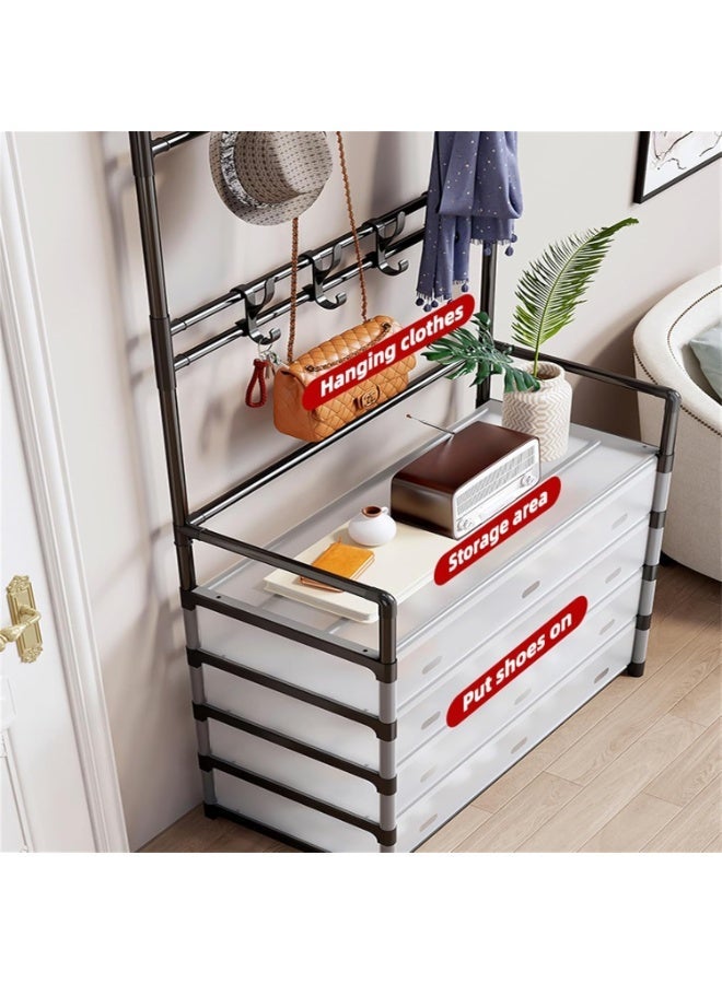 5-Layer Multi‑Function Entryway Hall Tree Organizer, 8 Coat Hooks, Shoe Shelves & Drawer – Sturdy Freestanding Storage for Entryway, Mudroom & Bedroom - Image 2
