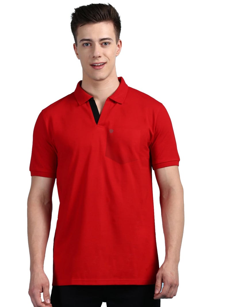 Lux Cozi Men's Half Sleeve Soild Casual T-Shirt with Chest Pocket_COZI_2122_RD_3XL_1PC Red - Image 1