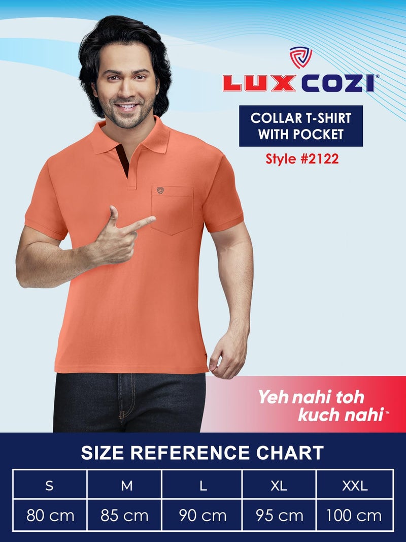 Lux Cozi Men's Half Sleeve Soild Casual T-Shirt with Chest Pocket_COZI_2122_RD_3XL_1PC Red - Image 5