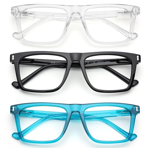 AQWANO 3 Pack Reading Glasses Men Blue Light Blocking, Large Square Readers Wide Cheaters for Big Head/Large Face with Spring Hinge Reduce Eyestain Eyeglasses, 1.25 - Image 1