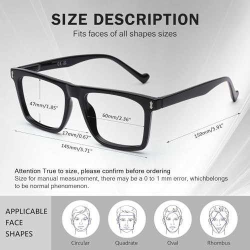 AQWANO 3 Pack Reading Glasses Men Blue Light Blocking, Large Square Readers Wide Cheaters for Big Head/Large Face with Spring Hinge Reduce Eyestain Eyeglasses, 1.25 - Image 3