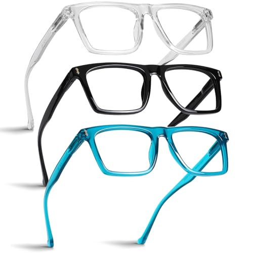AQWANO 3 Pack Reading Glasses Men Blue Light Blocking, Large Square Readers Wide Cheaters for Big Head/Large Face with Spring Hinge Reduce Eyestain Eyeglasses, 1.25 - Image 4