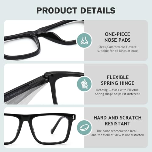 AQWANO 3 Pack Reading Glasses Men Blue Light Blocking, Large Square Readers Wide Cheaters for Big Head/Large Face with Spring Hinge Reduce Eyestain Eyeglasses, 1.25 - Image 5