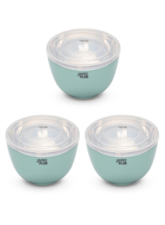 Jaypee Plus Stainless Steel Mixing & Serving Bowl Set of 3 with Lid,Rustproof,Microwave Safe,1500 ml, Green - Image 1