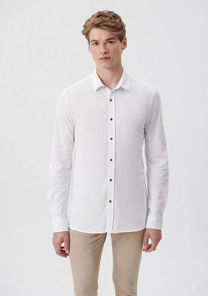 مافي Blue Men's White Knitted Shirt 021638-620