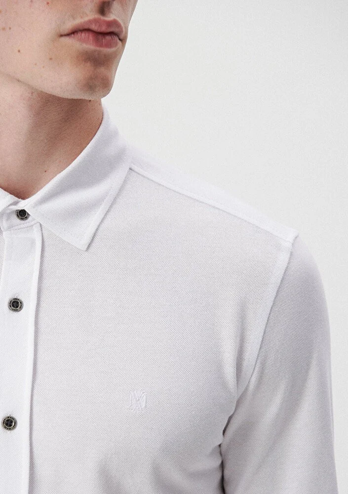 مافي Blue Men's White Knitted Shirt 021638-620