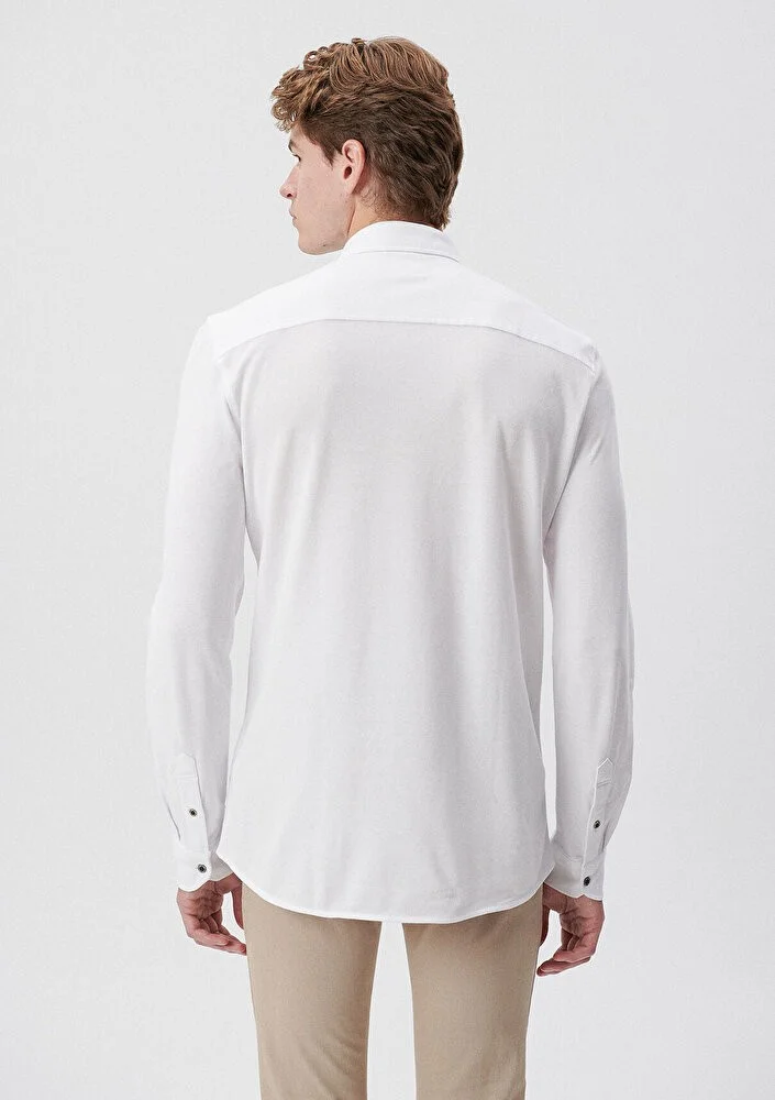 مافي Blue Men's White Knitted Shirt 021638-620