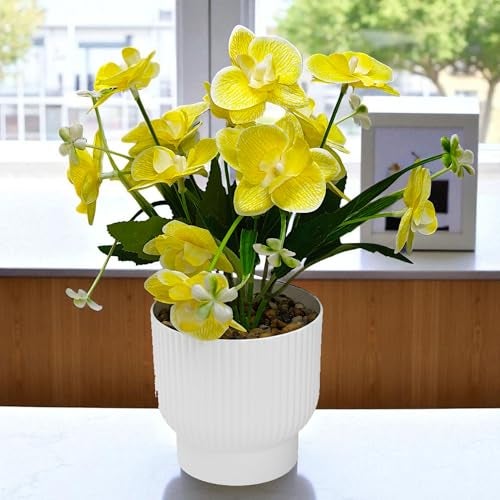 CURATED CART Flower Pot with Artificial Flowers - Orchid Yellow Flower with White Vase | Ideal for Home Décor | Office Décor | Gifting | Size 25 x 15cm - Image 4