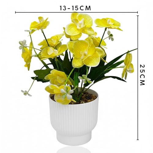CURATED CART Flower Pot with Artificial Flowers - Orchid Yellow Flower with White Vase | Ideal for Home Décor | Office Décor | Gifting | Size 25 x 15cm - Image 3