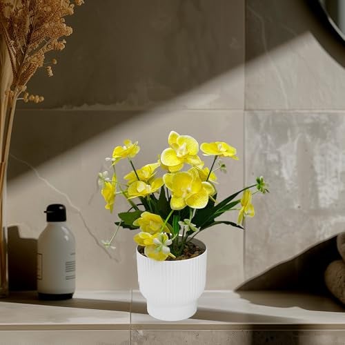 CURATED CART Flower Pot with Artificial Flowers - Orchid Yellow Flower with White Vase | Ideal for Home Décor | Office Décor | Gifting | Size 25 x 15cm - Image 5