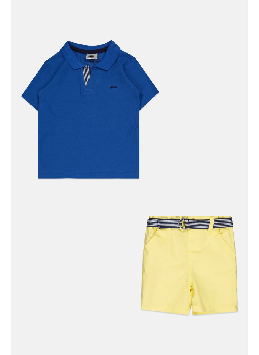 Little Gent Toddlers Boy 2 Piece Embroidered Logo Polo Shirt And Belted Shorts Set, Multicolor  - Image 1