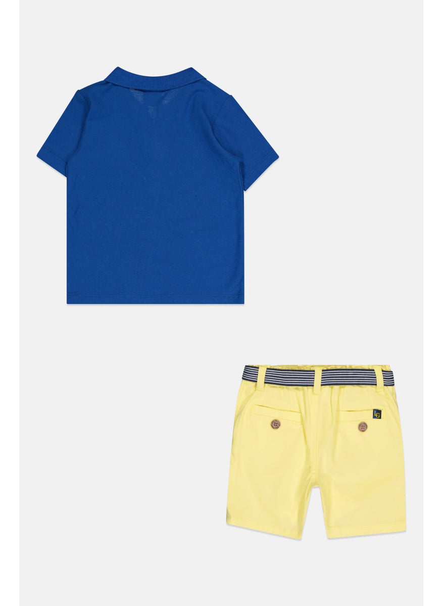 Little Gent Toddlers Boy 2 Piece Embroidered Logo Polo Shirt And Belted Shorts Set, Multicolor  - Image 2
