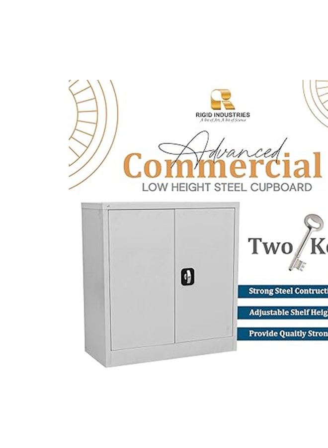 RIGID Office Cupboard Low Height, Steel Filing Cupboard, Cabinet with Shelves Storage Compartment (Grey) - Image 4