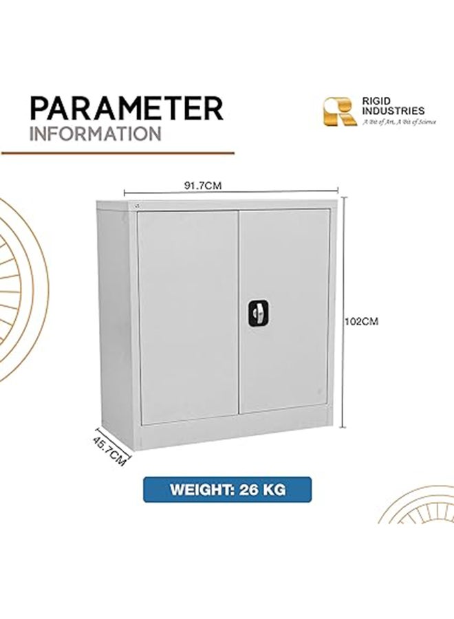 RIGID Office Cupboard Low Height, Steel Filing Cupboard, Cabinet with Shelves Storage Compartment (Grey) - Image 2