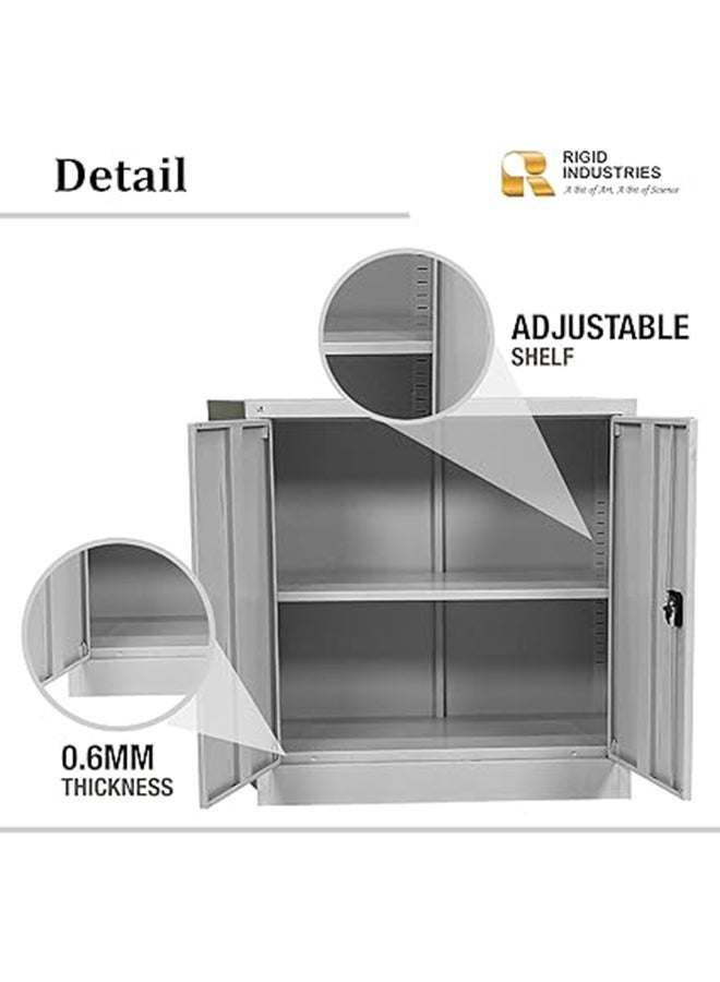 RIGID Office Cupboard Low Height, Steel Filing Cupboard, Cabinet with Shelves Storage Compartment (Grey) - Image 3