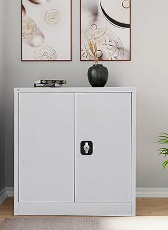 RIGID Office Cupboard Low Height, Steel Filing Cupboard, Cabinet with Shelves Storage Compartment (Grey) - Image 1