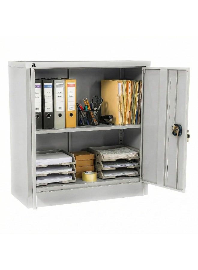 RIGID Office Cupboard Low Height, Steel Filing Cupboard, Cabinet with Shelves Storage Compartment, Grey - Image 1