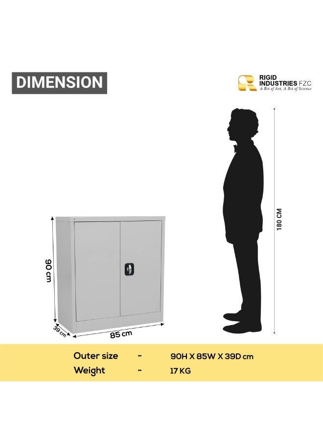 RIGID Office Cupboard Low Height, Steel Filing Cupboard, Cabinet with Shelves Storage Compartment, Grey - Image 2