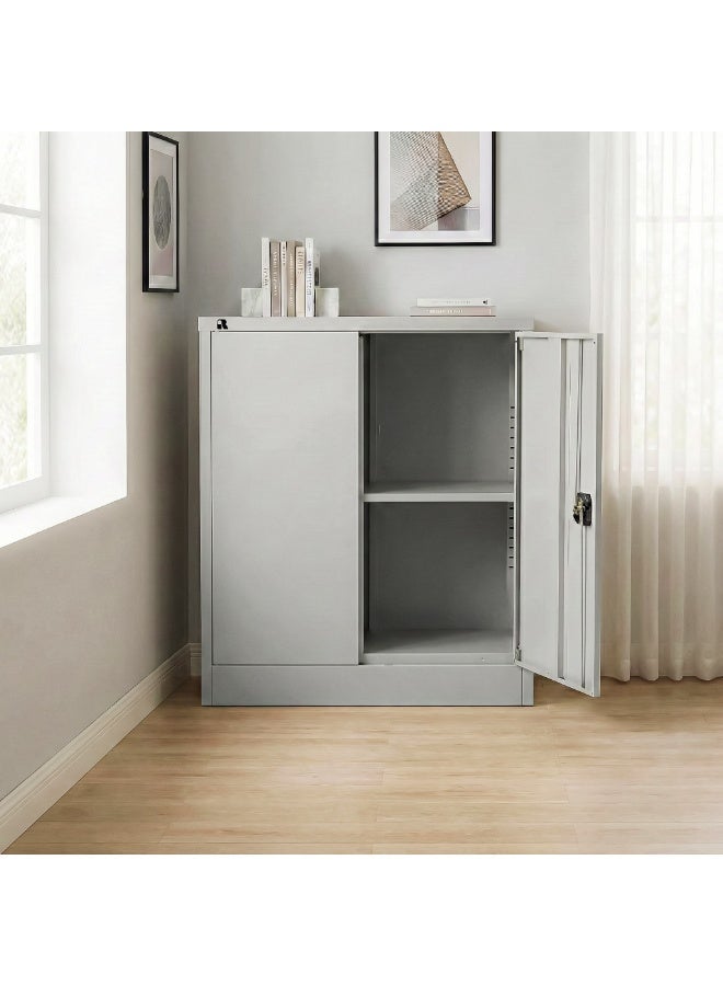 RIGID Office Cupboard Low Height, Steel Filing Cupboard, Cabinet with Shelves Storage Compartment, Grey - Image 4